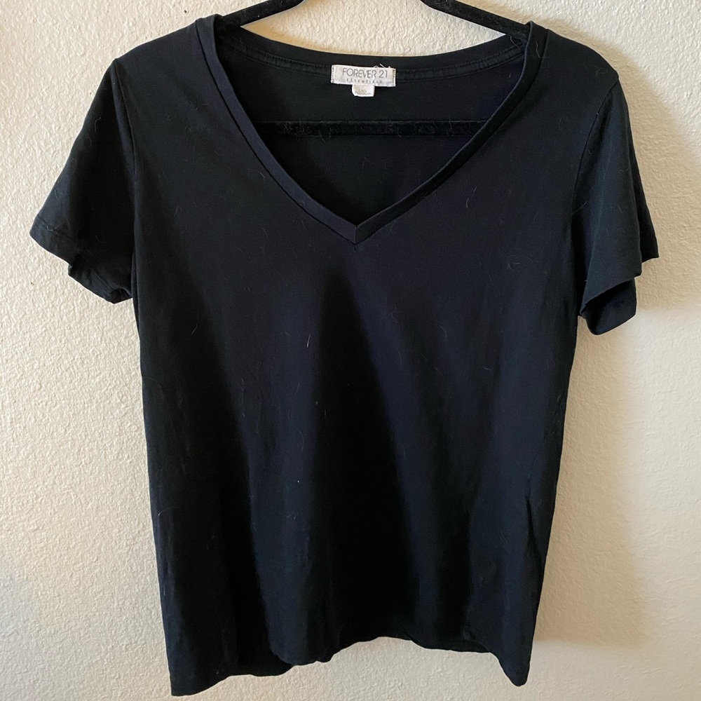 F21 Black V Neck Short Sleeve Top